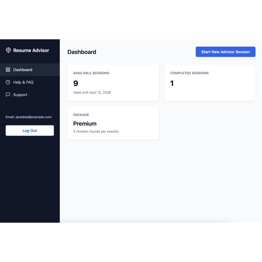 Resume Advisor Dashboard Preview